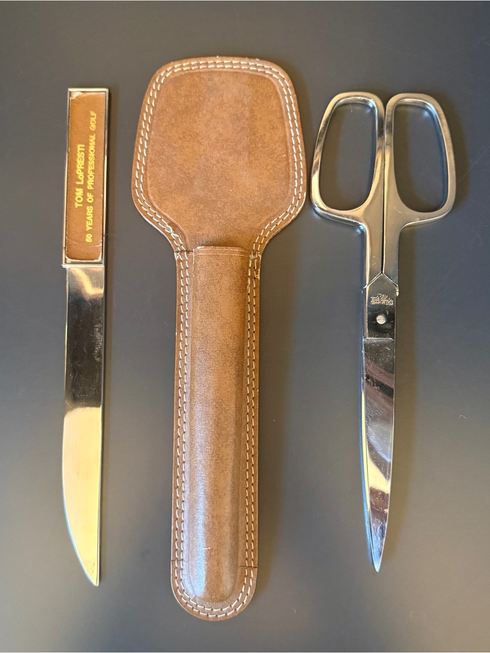 Vintage Tom LoPresti Golf Letter Opener Scissors Desk Set